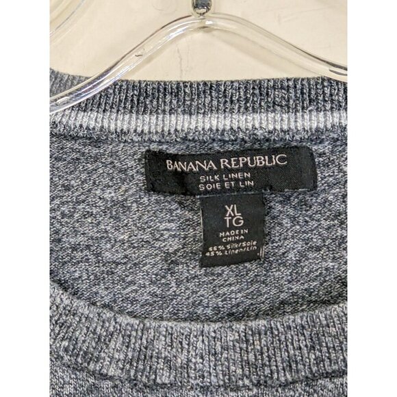 Banana Republic Mens XL Lightweight Silk Linen Sweater Knit Crewneck Marled Gray - Picture 3 of 4
